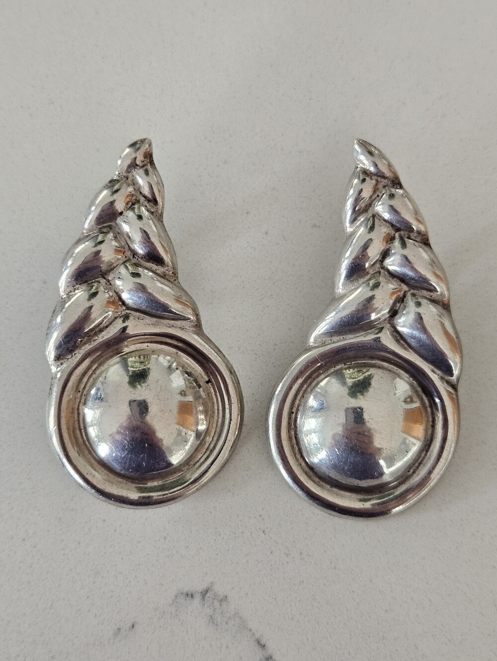 Massive Vintage Taxco Modern Sterling Silver Sculpted Drop Statement Earrings